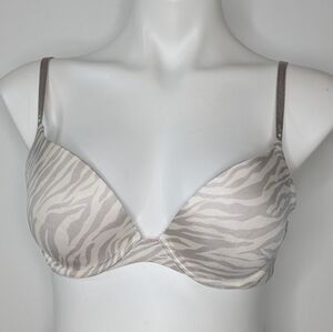Victoria's Secret Biofit Demi uplift grey white zebra stripe bra 36B